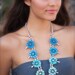 Ombre Squash Blossom Necklace- Hand Cast Sterling Silver and Hand Dyed Swarovski Cabochon Crystal (Blues)