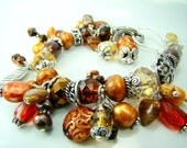 Cha cha bracelet, brown pearl bracelet, fall charm bracelet, silver leaf,... WOODLANDS