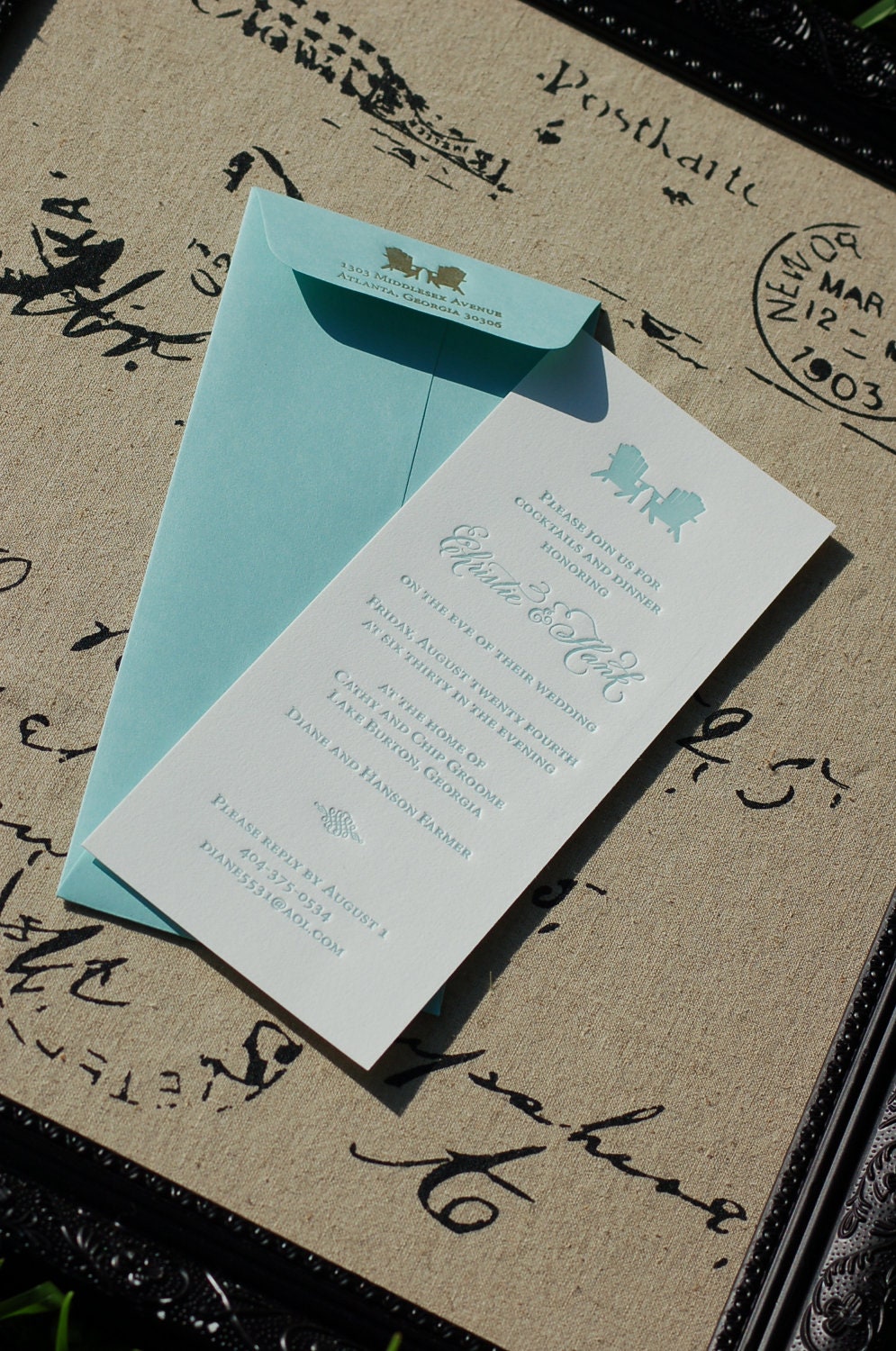 Letterpress Rehearsal Dinner Invitations DEPOSIT Beach Lake Theme