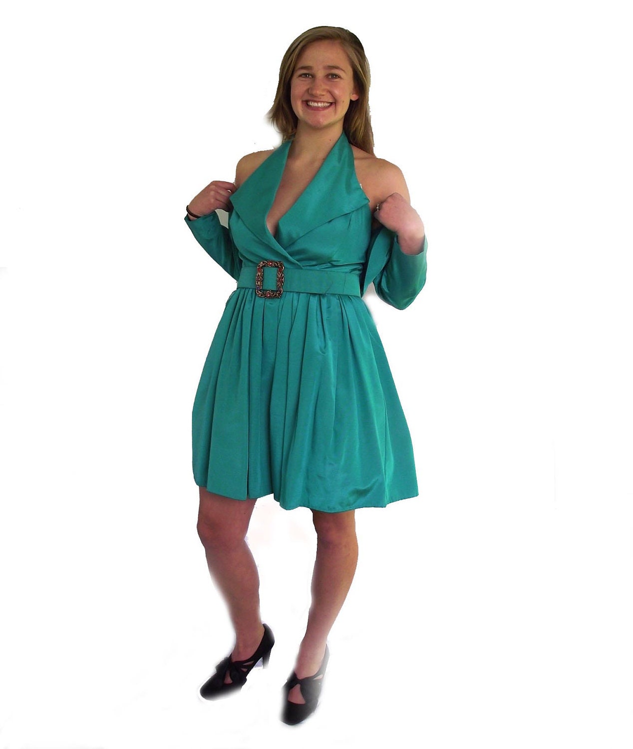80s Halter Dress Matching Shrug. Cocktail Dress. Susan Roselli Vijack Party Dress Outfit Ensemble