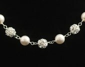 Rhinestone and Pearl Bridal Necklace, Pearl Necklace, Rhinestone Necklace, Swarovski Crystal Bridal Jewelry, Wedding Jewelry -- PORTIA