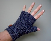 Hemp Wool Earth Friendly Classic Fingerless Mitts in Riviera Blue with Button Band Autumn Fall Winter Fashion Made To Order