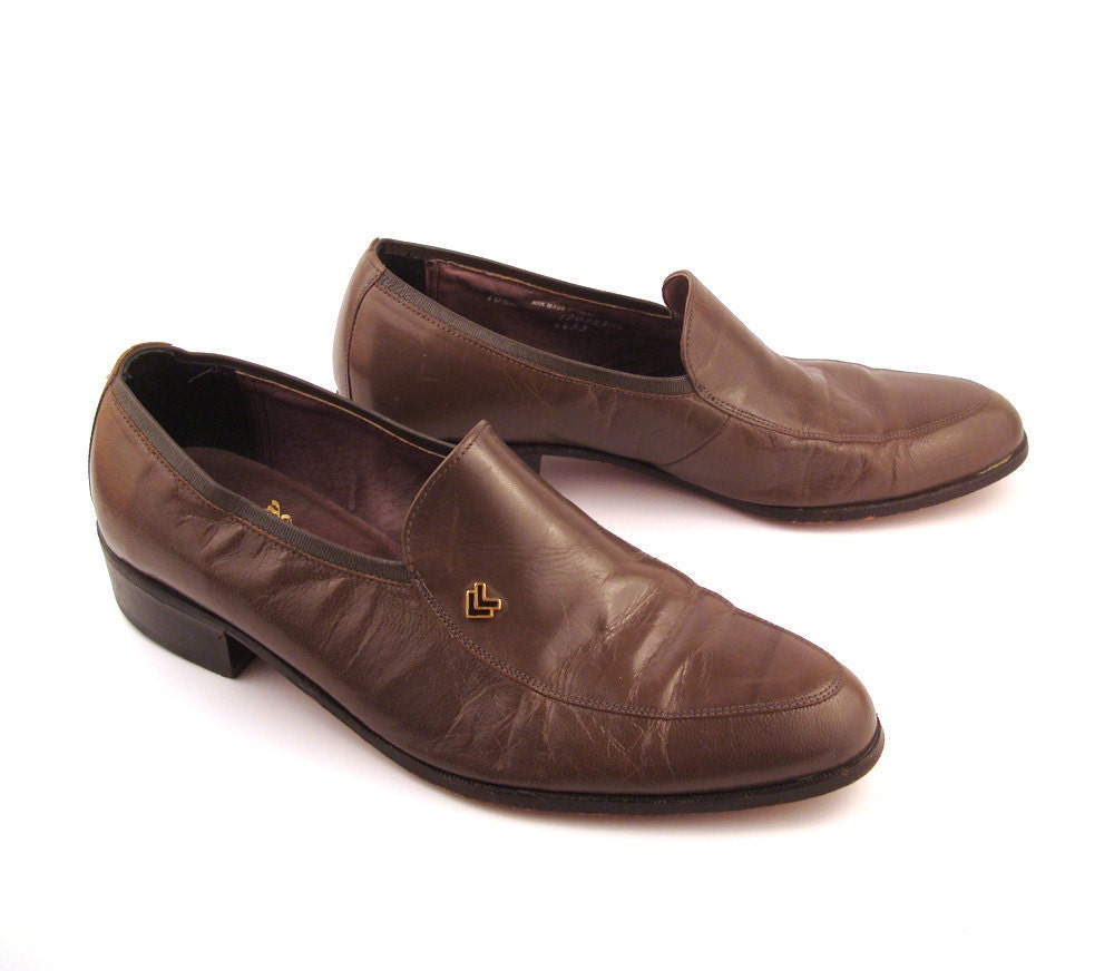 Men's Shoes Loafers Gray Leather Vintage 1970s Men's Size 10 1/2 M
