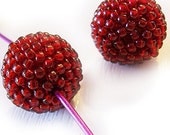 Berry Kisses - Pack of 2 Cute Glass Red Berry Beaded Beads - 12mm