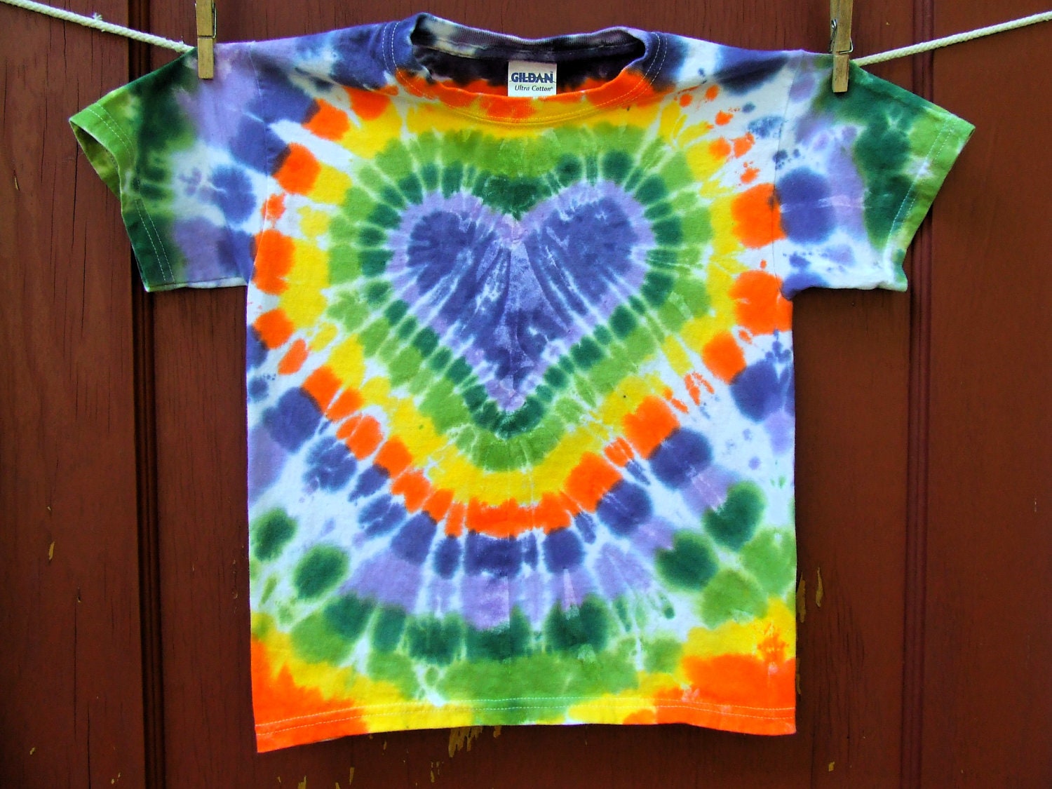 Tie Dye T-shirt - Sunset Rainbow Heart - Youth Extra Small (2-4) - Ready to Ship