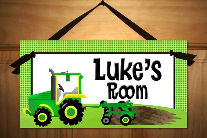 Kids Bedroom Farm Big Green Tractor Plowing DOOR SIGN Art Decor