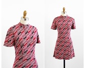 vintage 1960s dress / 60s dress / Maroon Mod Mini Dress with Geometric Print