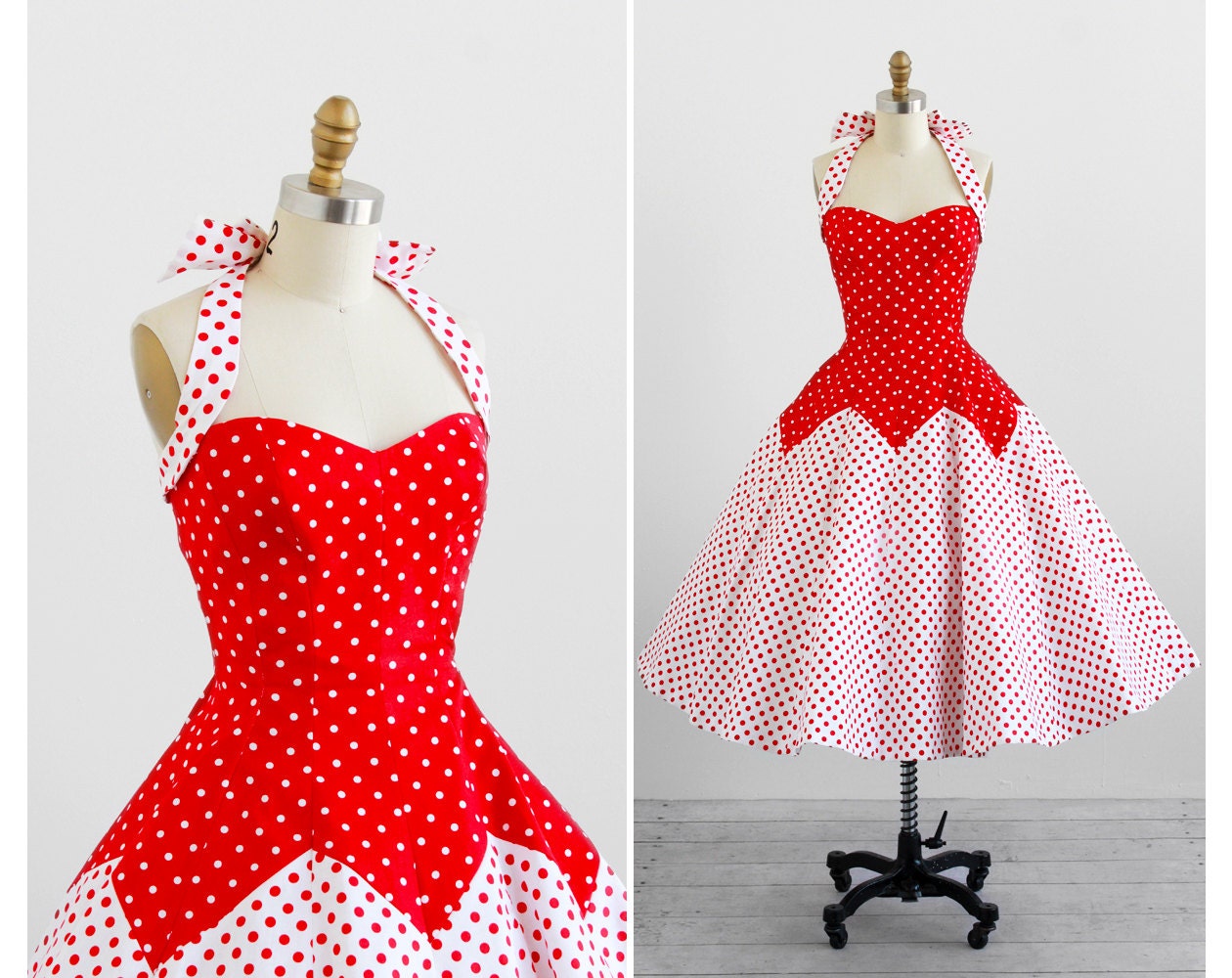 vintage rockabilly dress / 1950s dress / Victor Costa 50s Style Red and White Polkadot Dress