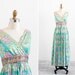 vintage 1960s dress / 70s maxi dress / Pink and Green Silk Chiffon Malcolm Starr Jeweled Grecian Gown