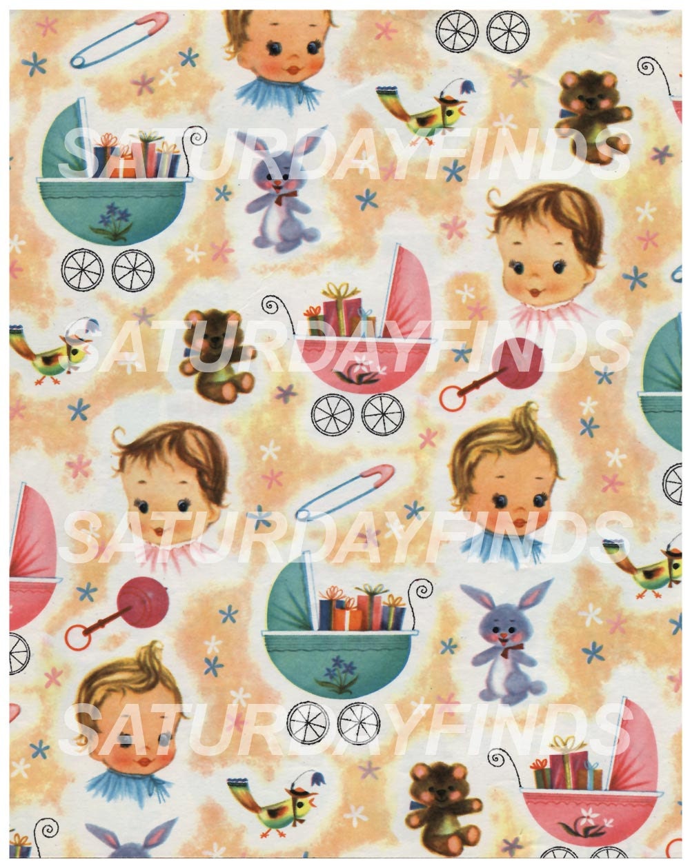 Baby Shower Vintage Wrapping Paper No. 5 (of 6) Digital Collage Sheet Download Immediately
