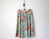 70s skirt / cotton floral drawstring gathered waist button (m - l)
