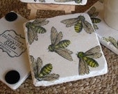 Bumblebee Absorbent Tile Coasters, Set of 4