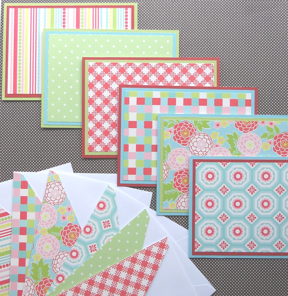 Notecard Set: 6 Different Blank Notecards with Matching Embellished Envelopes - Country Charm
