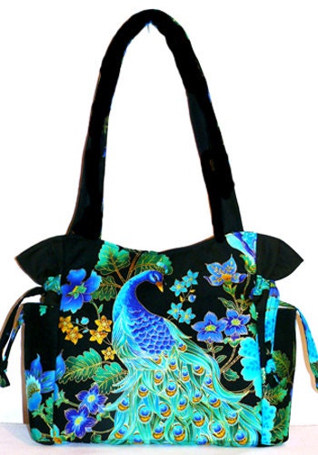 Peacock Blue Green Black Handbag, Shoulder Bag, Tote, Purse