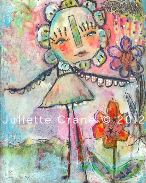 Whimsical Art Print- Time To Bloom-an 8x10 inch Print of the Original Painting by Juliette Crane