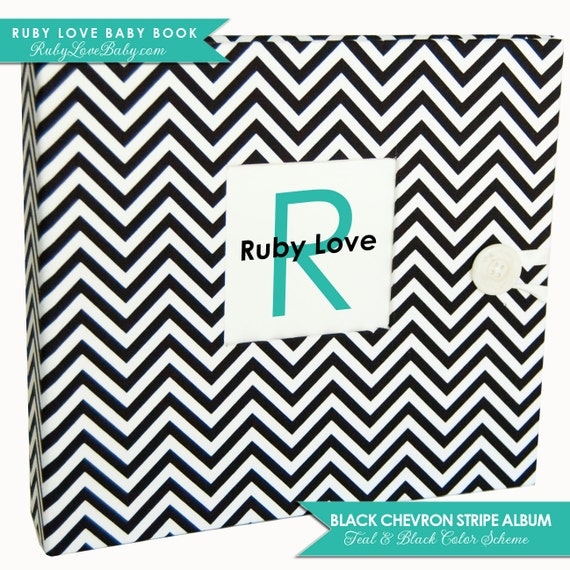 Mini Chevron Baby Memory Book. Modern Black and White Chevron Stripe Baby Album