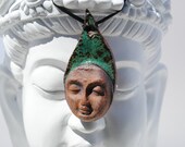 ceramic pendant face necklace ornament gift tag decoration leaf