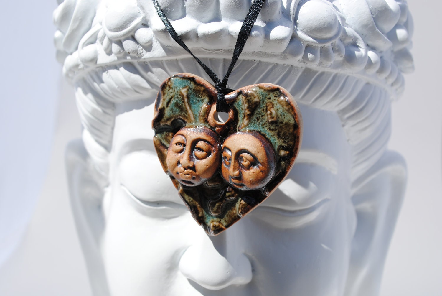 ceramic pendant face necklace ornament gift tag decoration clay heart