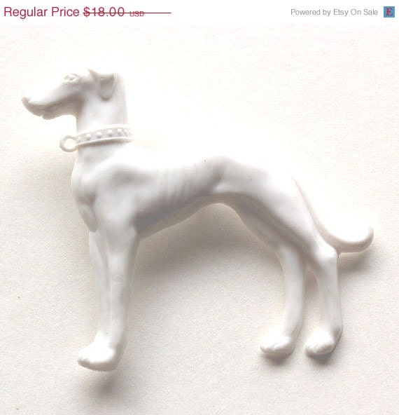ON SALE Brooch resin white greyhound dog