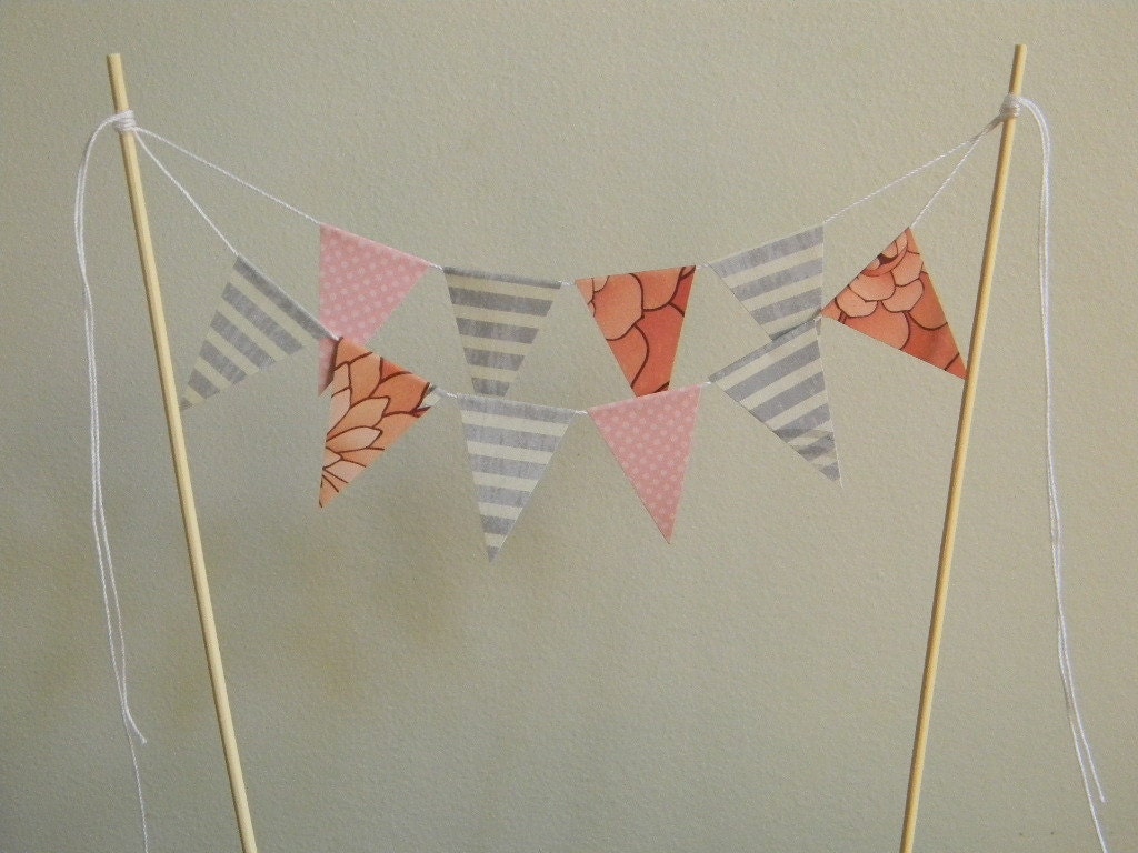 Pink and Gray Bunting Wedding Cake Topper //READY TO SHIP//