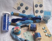 Vintage Blue Beads, Buttons, and Floss