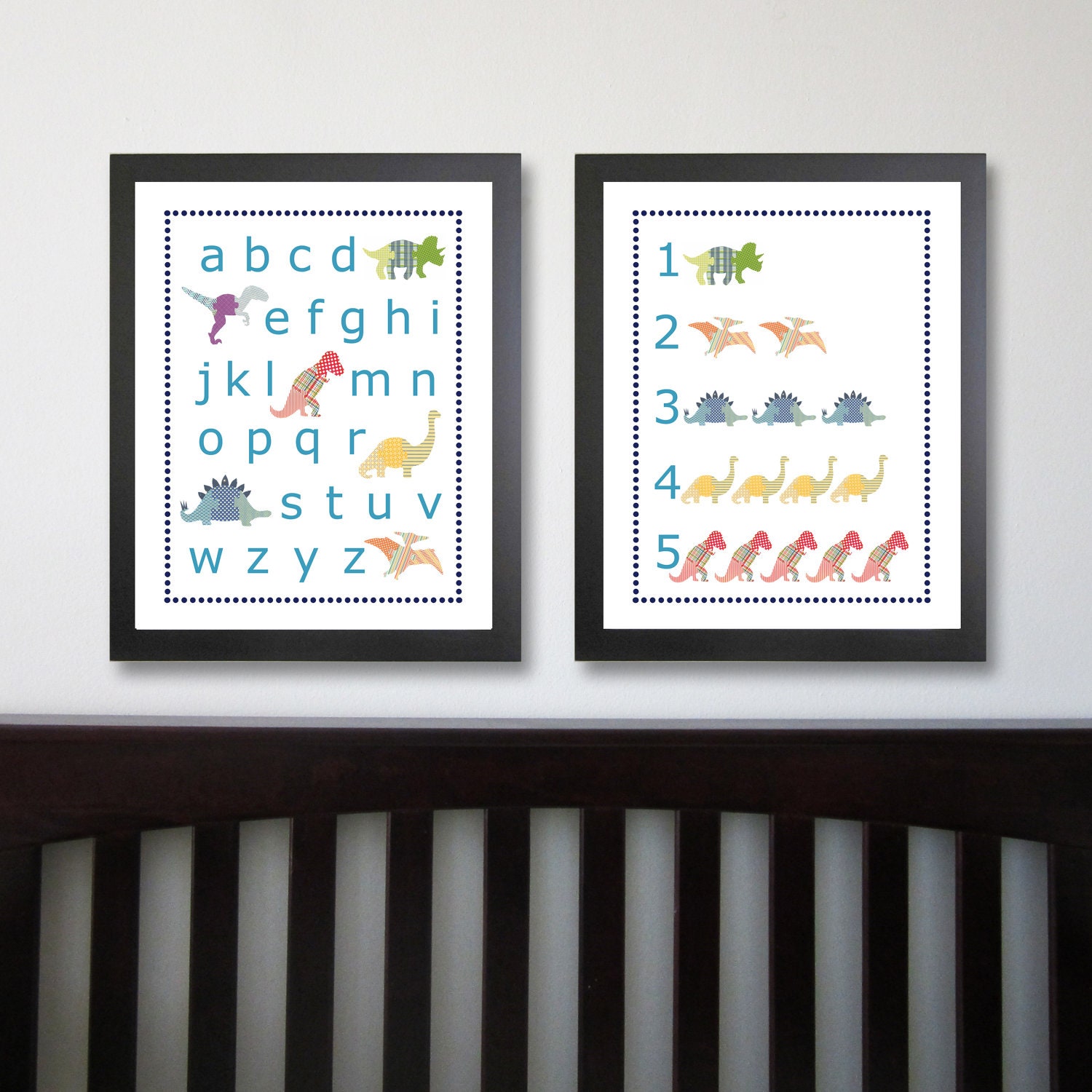 Dinosaur Alphabet and Number Nursery Art 16 x 20 , Kids Wall Art, Dinosaur Decor Set- Dinosaur Wall Decor, Letters and Numbers