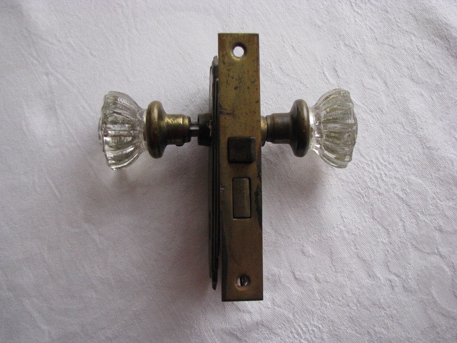 Genuine Vintage Glass Door Knobs with Plates and Lock Vintage Victorian Set