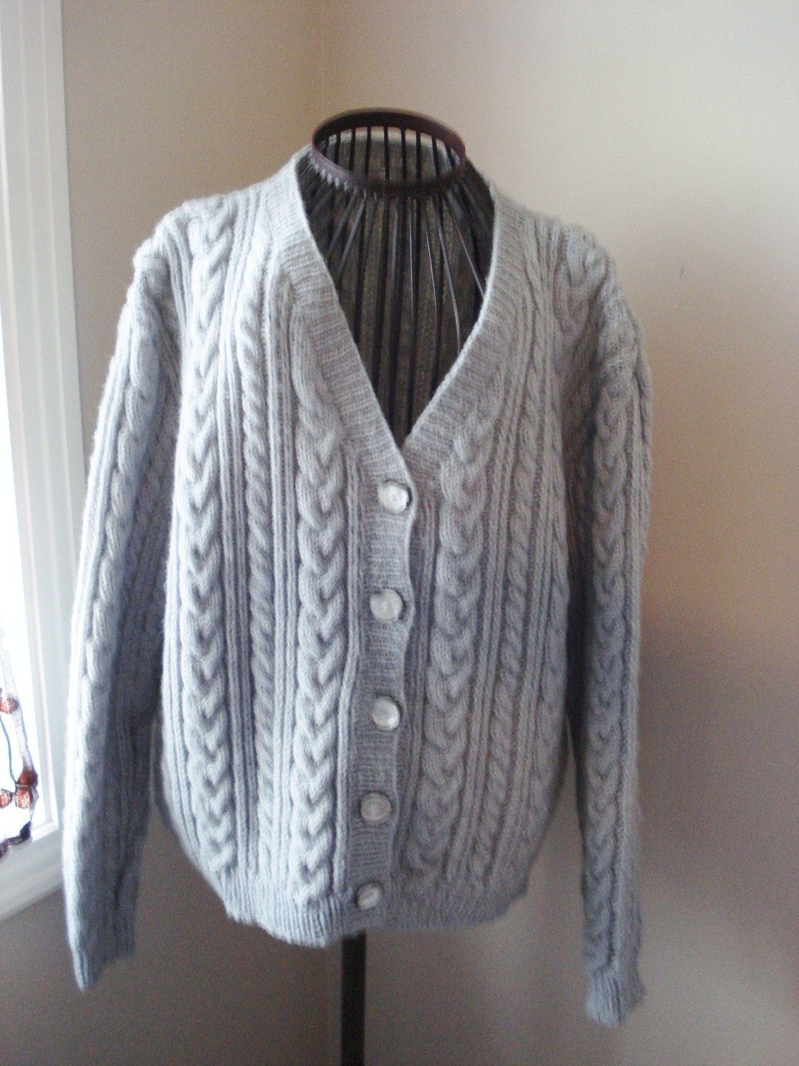 Ready to ship /GORGEOUS Hand Knitted-HANDMADE Grey guernsey aran fisherman Cardigan for women or men/UNISEX