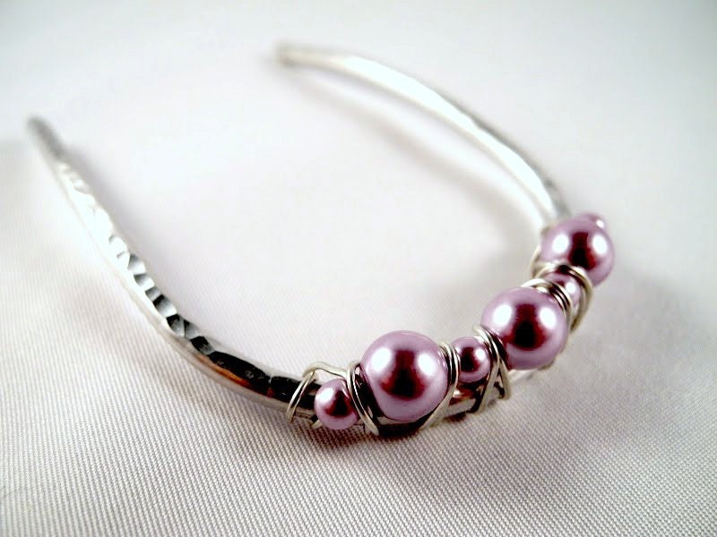 Made to Order Metal Hair Fork  - Aluminum and Orchid Pink Pearls, silver tone hair pin, hair stick