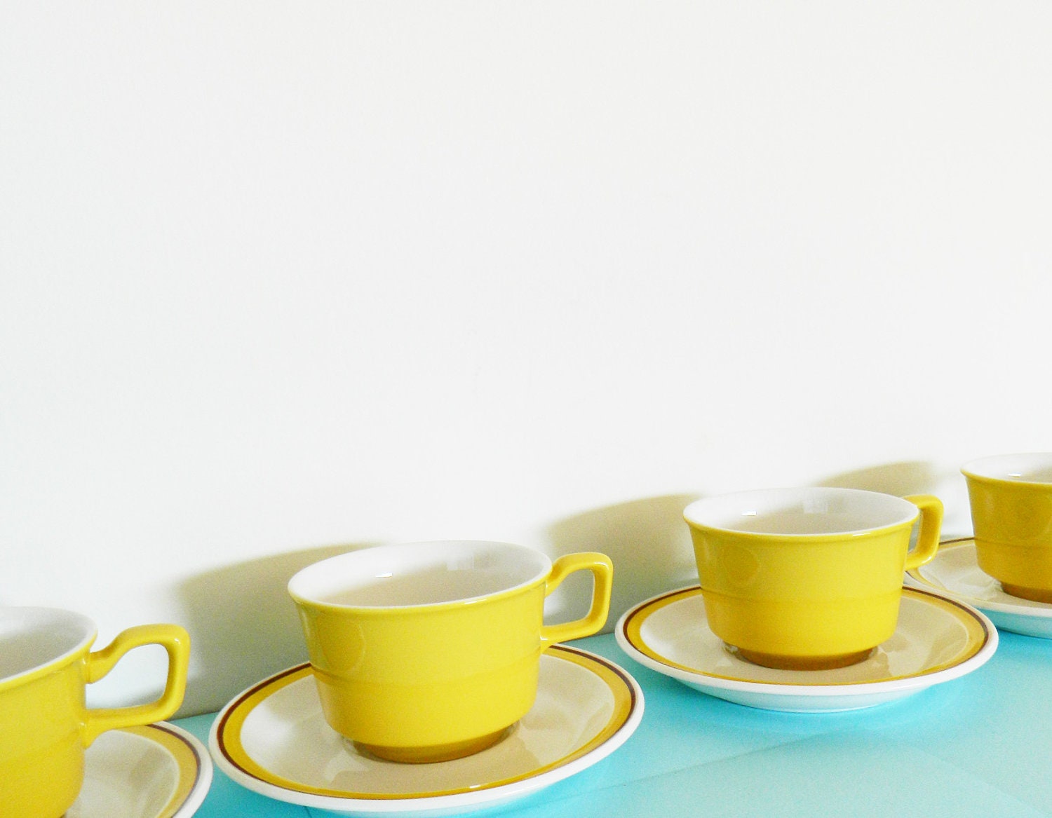 Sunshine Yellow Vintage Coffee Cup Set/Bright Yellow Kitchen/Mid Century Coffee Mugs