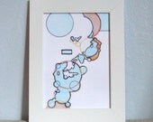 Abstract Circles Blue 5 x 7 Art Print Mixed Media
