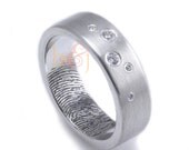 Scattered Diamonds Custom Fingerprint Wedding/Commitment Band in Sterling Silver with Single Fingertip Whorl Print on the Interior