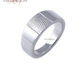 Tapered Custom Sterling silver fingerprint tip wedding ring