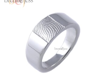 Tapered Custom Sterling silver fingerprint tip wedding ring