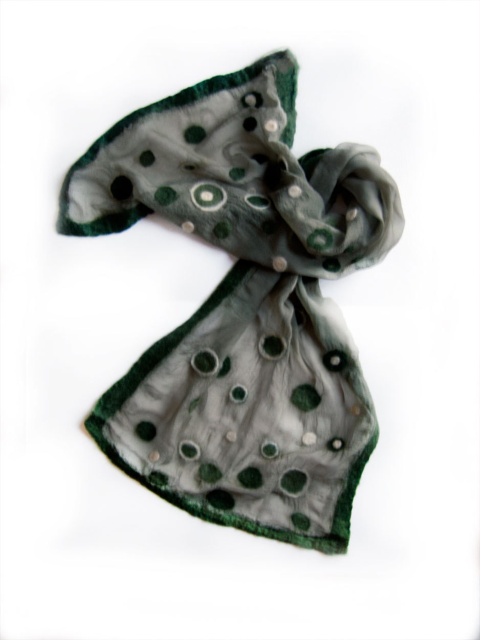 Nuno felt silk chiffon scarf-Olive green nuno felted silk scarf-Woman silk wool scarf-OOAK