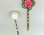 2 Bobby Pins, Mum & Plummeria in White and Hot Pink FREE USA SHIPPING