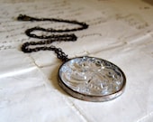 Clear Swirl Glass Medallion Necklace Vintage Inspired