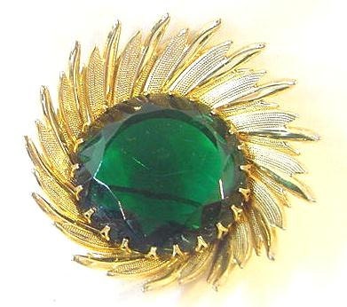 Emerald Green Rhinestone Starburst Pin