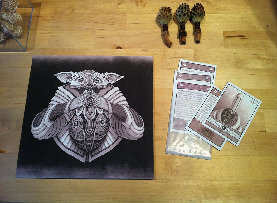 Ikte - Mounted Print and Trading Cards - Sci Fi Fantasy - mystical alien musician - graphic novel, 'Echo Locations' art by Z. E Pangborn