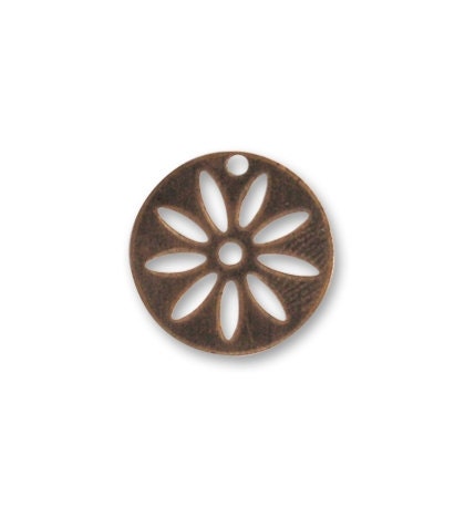 5 pieces Round Flower Stencil Brass Charm, Vintaj Item DP430