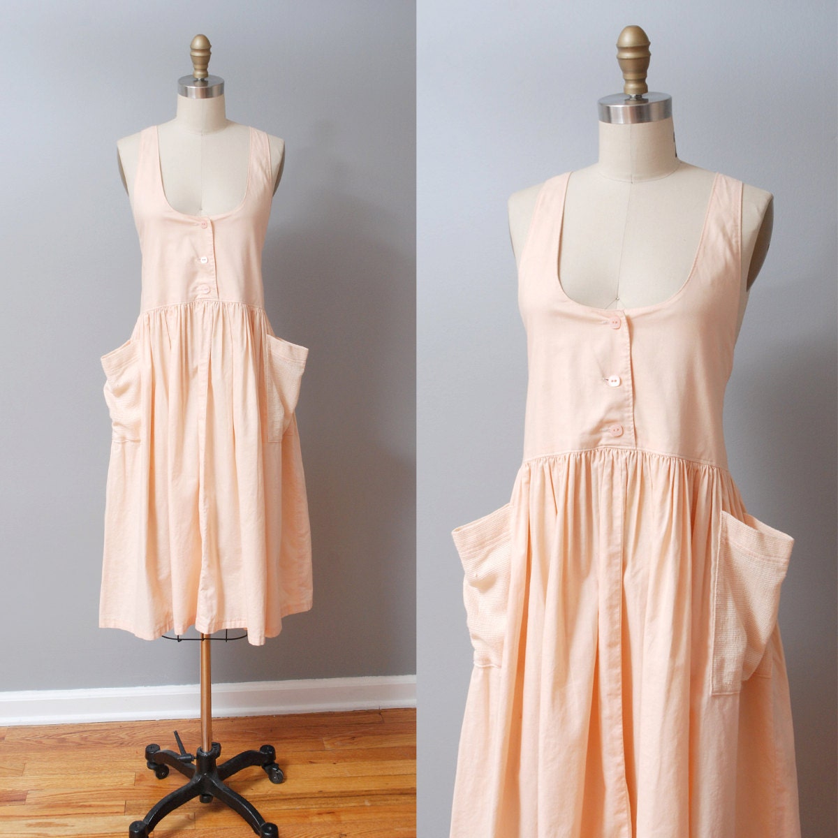 1980s Dress - Pale Pink Smock Jumper Dress