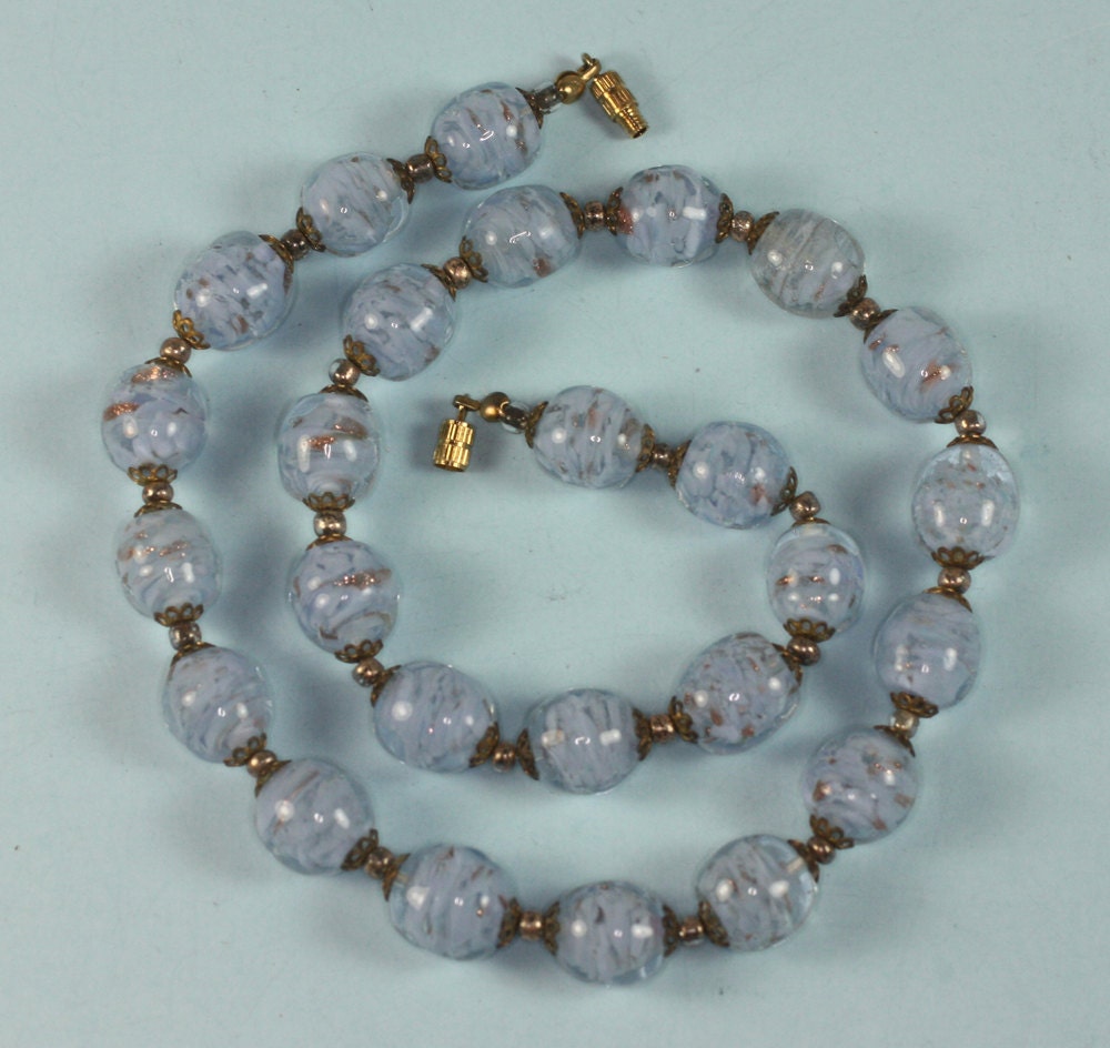 Vintage Venetian Blue Sommerso Aventurine Bead Necklace