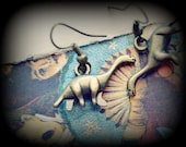 Antiqued Bronze Dinosaur Charm Earrings - Dino Lovers - Prehistoric Animals - Brontosaurus - Vintage Style - Science Geek - Gifts for Nerds