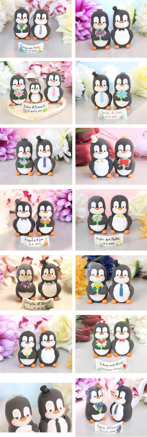 Custom wedding cake toppers penguins - love birds personalized
