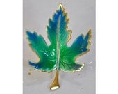 Blue and Green Enamel on Gold Tone Metal Maple Leaf Pin