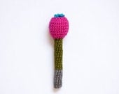 Crochet Flower Brooch - Cotton and Wool - Playful Brooch from My Little Garden -  Hot Pink Sea Blue Dark  Green Grey - OOAK