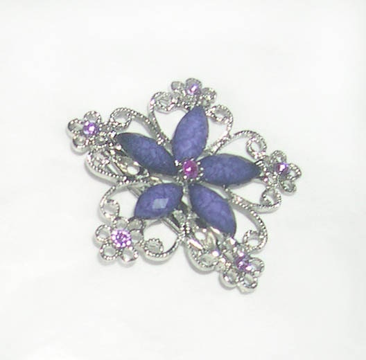 Vintage Silvertone Purple Brooch with Rhinestones