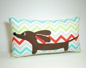 Dachshund Dog Pillow - Doxie Fresh Chevron Decorative Pillow
