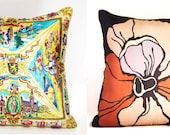 Pillow Cover, BELGIUM & Vera Vintage Scarf Decorative Throw Cushion 24" x 24"