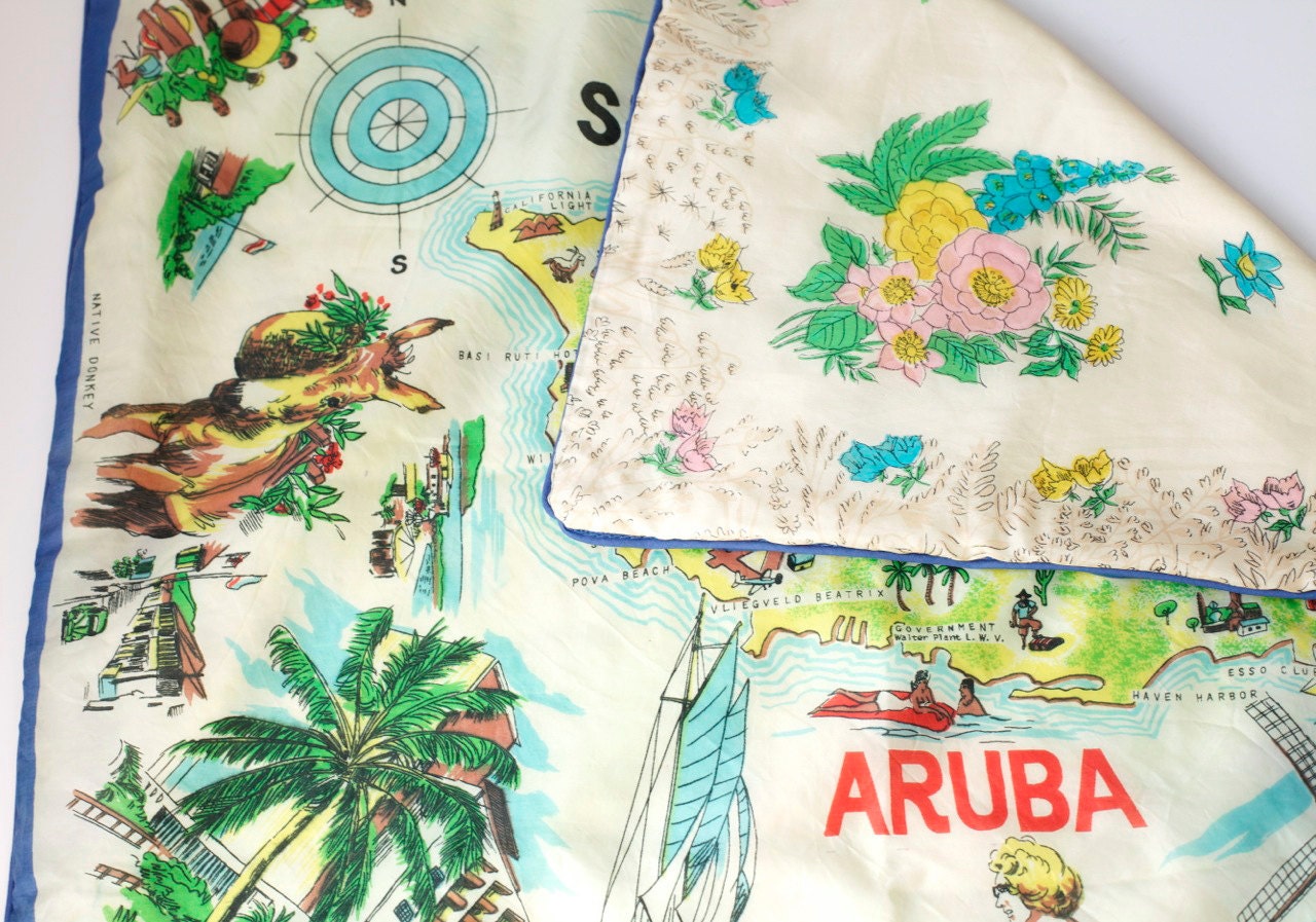 Cyber Monday SALE Pillow Cover, Vintage Scarf ARUBA &  Silk Floral,  27 x 27 Throw Pillow Cover, Unique EcoChic Home Decor, Holiday Gift